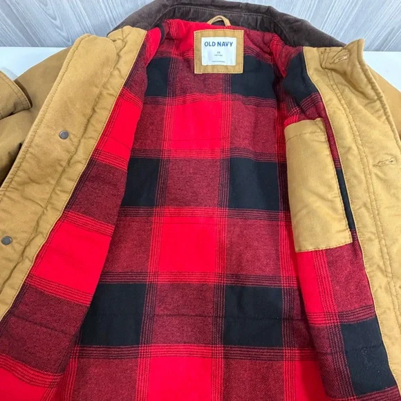 Old Navy Flannel Lined Canvas Barn Chore Jacket Workwear Coat Tan Corduroy Sz XS - Picture 7 of 8